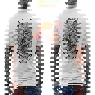 花柄 水彩 虎 花 王冠 虎好き メンズTシャツ バックプリント - Kawaiitshirt