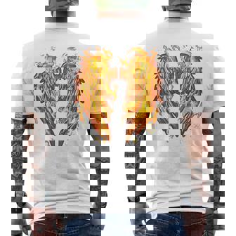 裏面に燃える天使の翼 火の羽 メンズTシャツ バックプリント - Kawaiitshirt