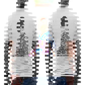 青い着物を着た美しい芸者 日本画 鳥居 言人 帯 美人画 新版画 日本画 長袖tシャツ メンズTシャツ バックプリント - Kawaiitshirt