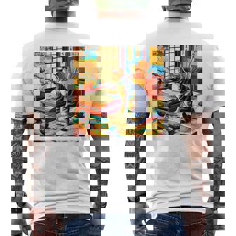 面白いtシャツ 猫 ネコ 読書 勉強 メンズ 猫好き グッズ おもしろ 面白い 服 ネタ 猫の下僕 浮世絵 長袖tシャツ メンズTシャツ バックプリント - Kawaiitshirt