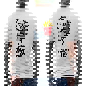 面白い漫画のキャラクターグラフィックが付いたクールでおいしいフライドポテト。 メンズTシャツ バックプリント - Kawaiitshirt
