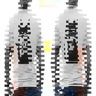 面白い黒猫はビールが大好きおもしろいビール好き メンズTシャツ バックプリント - Kawaiitshirt