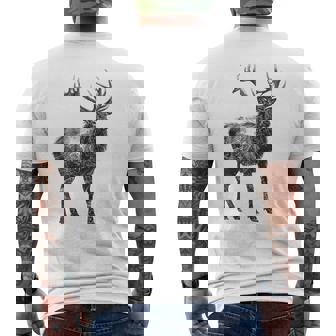 鹿 動物 プリント モチーフ 図面 イラスト ポートレート 鹿 メンズTシャツ バックプリント - Kawaiitshirt