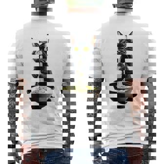 黒猫 ラーメン 麺 和食 メンズTシャツ バックプリント - Kawaiitshirt