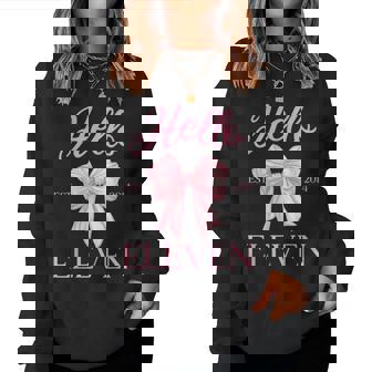 11Th Birthday Girl Cute Coquette Bow Hello Eleven Est 2014 Women Sweatshirt | Mazezy