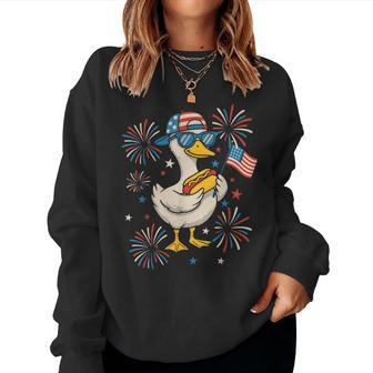4Th Of July Duck And American Us Flag Patriotic Duck Lover Women Sweatshirt - Thegiftio UK