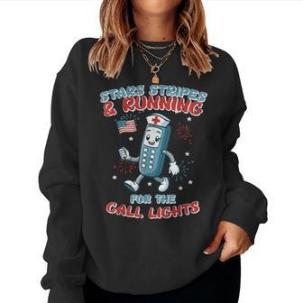 4Th Of July Nurse Call Lights Flag Scrub Top Men Women Sweatshirt - Thegiftio UK