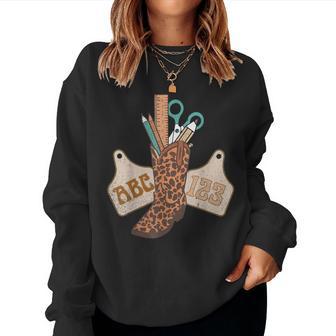 Abc 123 Western Teacher Life Cowboy Cowgirl Teaching Women Women Sweatshirt - Thegiftio UK