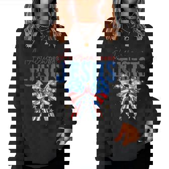 America Needs Jesus Christian Usa Flag 4Th Of July Bow Retro Women Sweatshirt - Monsterry