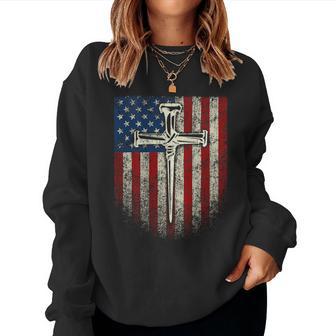 Art On Back American Us Flag Cross Christian Women Sweatshirt - Thegiftio UK