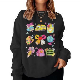 Back To School Cute Teacher Coquette Pencil Bow School Bus Women Sweatshirt - Thegiftio UK