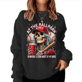 Baseball Mama At The Ballpark Mother's Day Skeleton Women Sweatshirt - Thegiftio UK