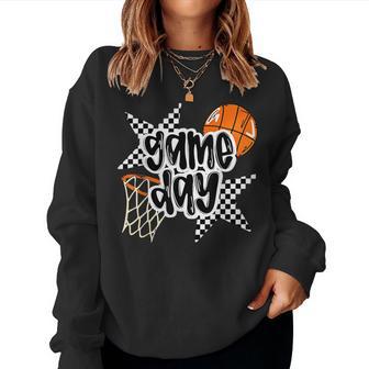 Basketball Player Game Day Checkered Basketball Fan Mom Women Sweatshirt - Thegiftio UK