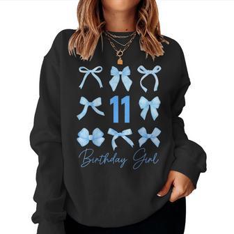 Birthday Girl Blue Coquette Bow 11 Year Old Aesthetic Girly Women Sweatshirt - Thegiftio UK