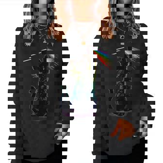 Black Cat Rainbow Light Prism Science Lover Physics Lgbt Women Sweatshirt - Thegiftio
