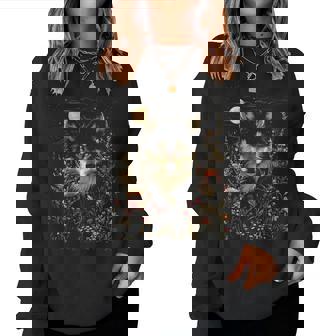 Black Wolf Full Moon Boho Floral Mystical Graphic Women Women Sweatshirt - Thegiftio