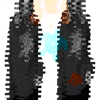 Boho Tiki ティールウミガメ 気泡付き 亀 レディーススウェットシャツ - Kawaiitshirt