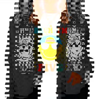 Bruh I'm Five 5 5Th Birthday Groovy Boys Girls 5 Years Old Women Sweatshirt - Seseable