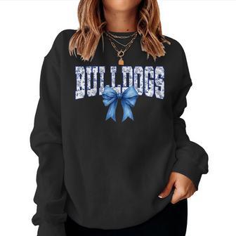 Bulldogs Floral Toile Royal Blue Watercolor Coquette Bow Women Sweatshirt - Thegiftio UK