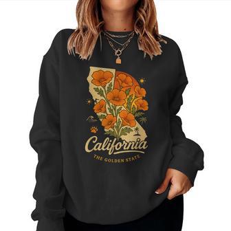 California Poppy Flower Vintage The Golden State Retro Women Sweatshirt - Thegiftio UK