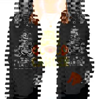 Cancer Queen Black Woman With Cap Camo Afro Girl Zodiac Women Sweatshirt - Thegiftio
