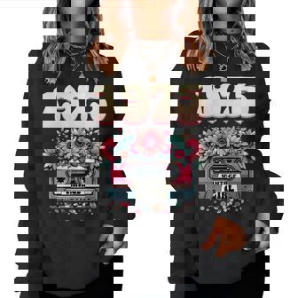 Cassette Rétro 50 Ans 1975 Cadeau Noir X-Small 50Ème Anniversaire 1975 Motif De Cassette Rétro Avec Fleurs Sweat-shirt pour femme - Cadeauxyz