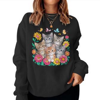 Cat Colorful Kittens Floral Cat Women Sweatshirt - Thegiftio UK