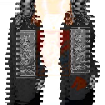 Cat Playing Guitar Distressed Rock And Roll Women Sweatshirt - Thegiftio