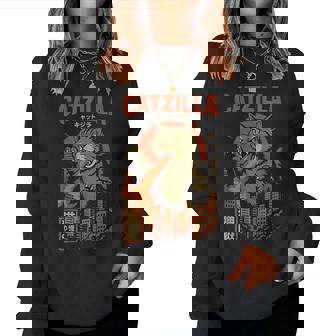 Catzilla Japanese Cat Cat Graphic Women Sweatshirt - Thegiftio
