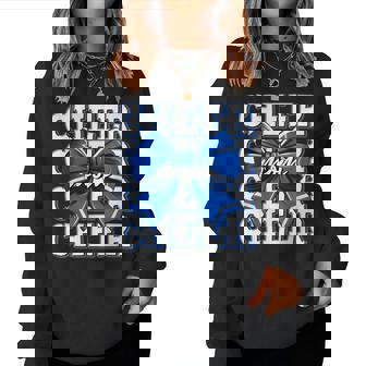 Cheer Mom Blue Bow Cheerleader Competition Game Day Women Sweatshirt | Mazezy