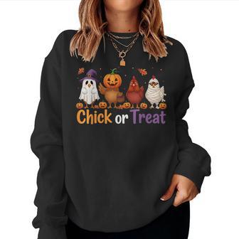 Chick Or Treat Halloween Witch Spooky Chicken Farmer Women Sweatshirt - Thegiftio UK