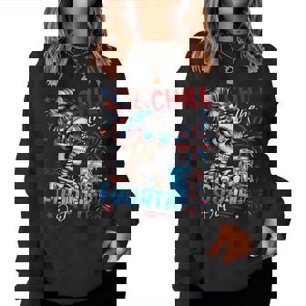 Chill The Fourth Out Skeleton Retro 4Th Of July Women Women Sweatshirt | Mazezy