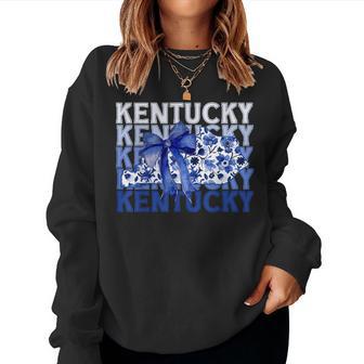 Coquette Blue Floral Bow Kentucky Women Sweatshirt - Thegiftio UK