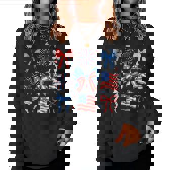 Coquette Bow 4Th Of July Patriotic Girl American Flag Women Sweatshirt - Monsterry