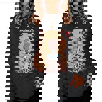 Cute Capybara Kawaii Anime Drinking Bubble Tea Lover Girls Women Sweatshirt | Seseable CA