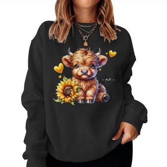 Cute Highland Cow With Sunflower Girl Women Sweatshirt - Thegiftio UK