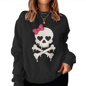 Cute Skull Pink Bow Dripping Crossbone Halloween Girls Women Sweatshirt - Thegiftio UK