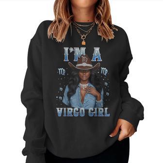 Fabulous Im A Virgo Girl Zodiac Birthday Cowboy Hat Denim Women Sweatshirt - Thegiftio UK