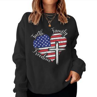 Faith Family Freedom Heart Christian American 4Th Of July Women Sweatshirt - Thegiftio UK