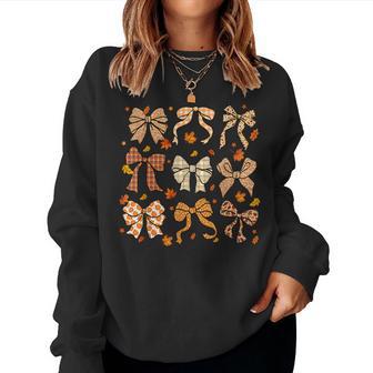 Fall Coquette Bow Fall Pumpkin Thanksgiving Girl Women Sweatshirt - Thegiftio UK