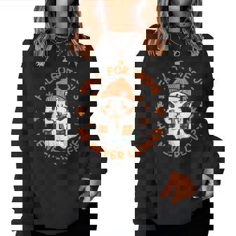 Fall For Jesus He Never Leave Cute Ghost Retro Halloween Women Sweatshirt - Monsterry