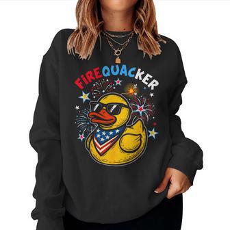 Fire Quacker Firecracker Duck 4Th Of July Usa Flag Women Sweatshirt - Thegiftio UK