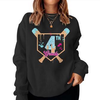 First Day Of Fourth 4Th Grade Baseball Ice Cream Drip Boy Women Sweatshirt - Thegiftio UK