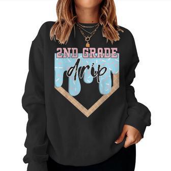 First Day Of Second 2Nd Grade Baseball Ice Cream Drip Boy Women Sweatshirt - Thegiftio UK