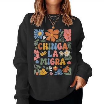 Floral Chinga La Migra Anti Ice Vintage Abolish Ice Women Sweatshirt - Thegiftio UK