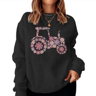 Floral Flower Pattern Tractor Silhouette Farming Girl Women Sweatshirt - Thegiftio UK