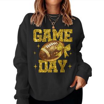 Game Day Football Bow Cheer Mom Girl Yellow Gold Team Spirit Women Sweatshirt - Thegiftio UK