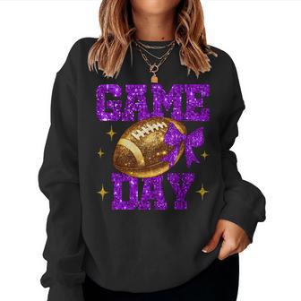 Game Day Football Bow Cheer Mom Purple & Gold Team Spirit Women Sweatshirt - Thegiftio UK