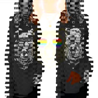 Gay Pride Month Bear Sunglasses Lgbtq Ally Rainbow Women Women Sweatshirt - Thegiftio UK