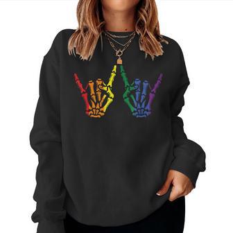 Gay Pride Month Rocker Skeleton Lgbtq Ally Rainbow Women Women Sweatshirt - Thegiftio UK